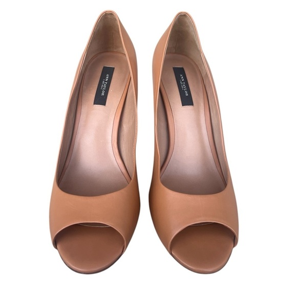 Ann Taylor camel brown buttery leather peep toe heels shoes size 9.5 - Picture 2 of 10